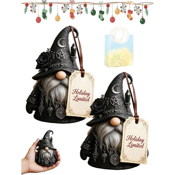 Gothic Wizard Gnome Figurine, Halloween Gothic Gnomes Collectible Fall Decor, Resin Wizard Statue for Indoor Scary Table Shelf Tier Tray Ornament, Spooky Fall Christmas Home Decoration Gift (2PCS)