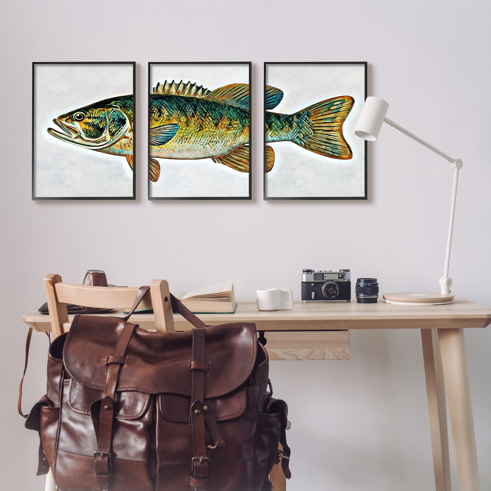 Stupell Lake House Bass Fish Wildlife Animals & Insects Painting Black Framed Art Print Wall Art, Set of 3