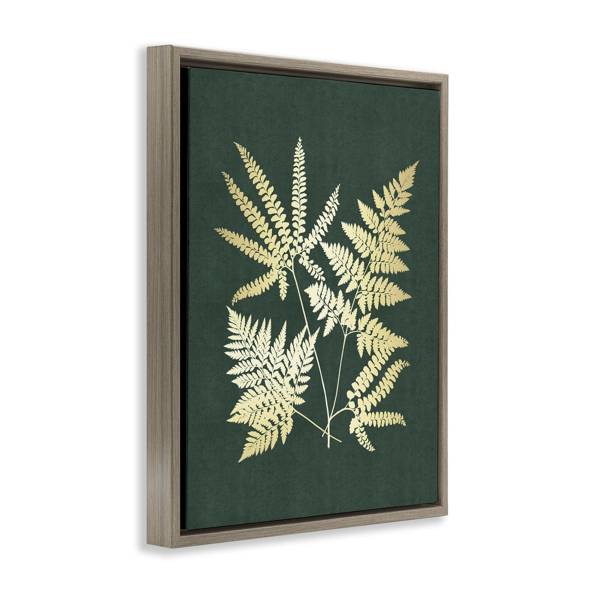 Stupell Industries Gilded Fern Leaves Plants & Flowers Painting Brown Floater Framed Canvas Art Print Wall Art, 25 x 31