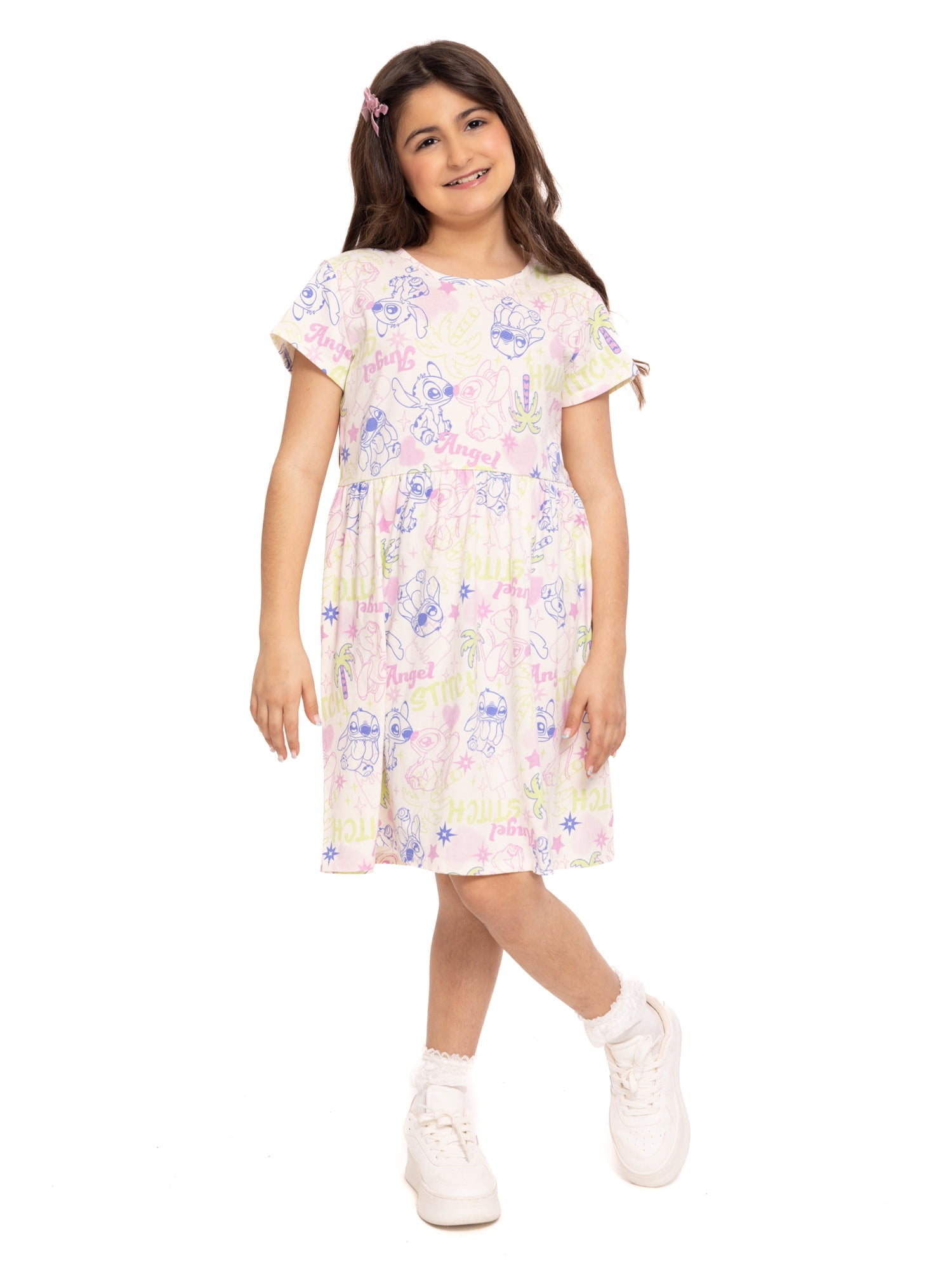 Stitch Girls Allover Print Dress with Short Sleeves, Sizes 4-12