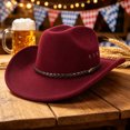 thumbnail image 4 of EOYWHK Cowboy Hat for Men Western Cowboy Wide Brim Hat with Braided Leather Band Felt Hat for Rodeo Party Costume Outdoor, Red, 4 of 5