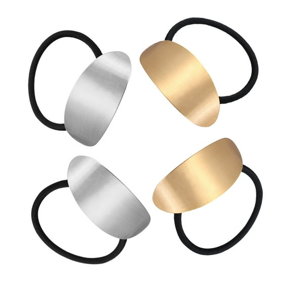 COOPHYA 4Pcs High Ponytail Holder Silver Golden Brushed Hairline Design for Casual Outfits