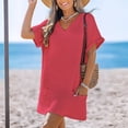 thumbnail image 2 of Delconic Fashionable Women's V-neck Pocket Casual Color Knitted Swimsuit Cover Hot Pink M, 2 of 6
