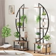 thumbnail image 3 of PIONEERWORKS 2 Pack 6 Tier 12 Potted Metal Plant Stand With Detachable Wheels Rack Curved Stand Holder Display Shelf With Hook,Brown, 3 of 7