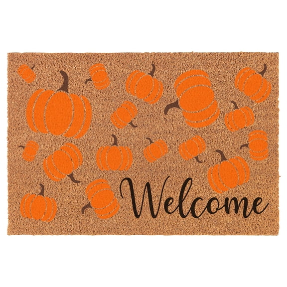 Welcome Doormat Coco Coir Door Mat Gift Pumpkins Welcome CORNER Fall Halloween Thanksgiving (24" x 16")