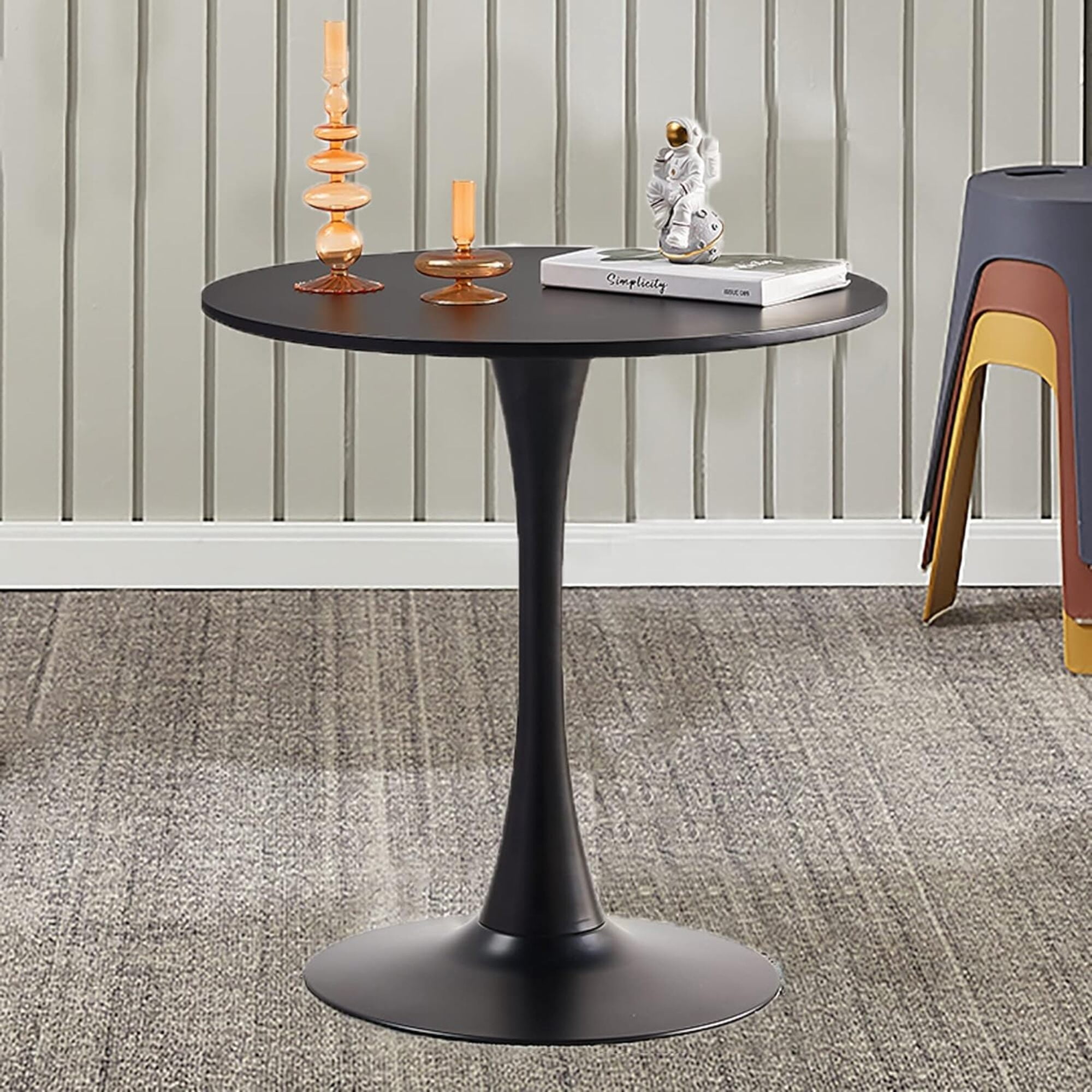 HQZX Mid Century Black Round Dining Table, Coffee Table, 31.5 Inch