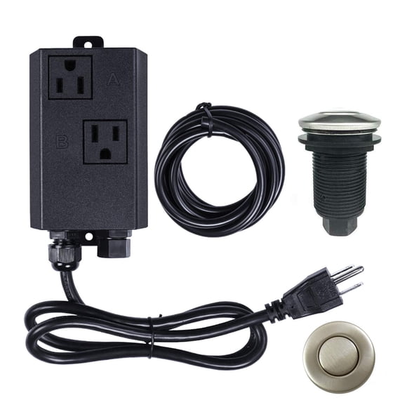 Kit de interruptor de aire para eliminación de basura, doble salida, desagüe de fregadero, acero inoxidable níquel cepillado, botón de encendido/apagado, piez