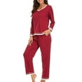 thumbnail image 4 of Lounge Pajama Set for Women 2 Piece Long Sleeve V Neck Tops Shirts and Pants Pj Sets Outfits Soft Sleepwear Loungewear, 4 of 6