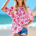 thumbnail image 2 of Camiseta estampada para mujer, mangas media campana, holgada, cuello redondo, blusa suelta de verano, flor rosa M, 2 of 6