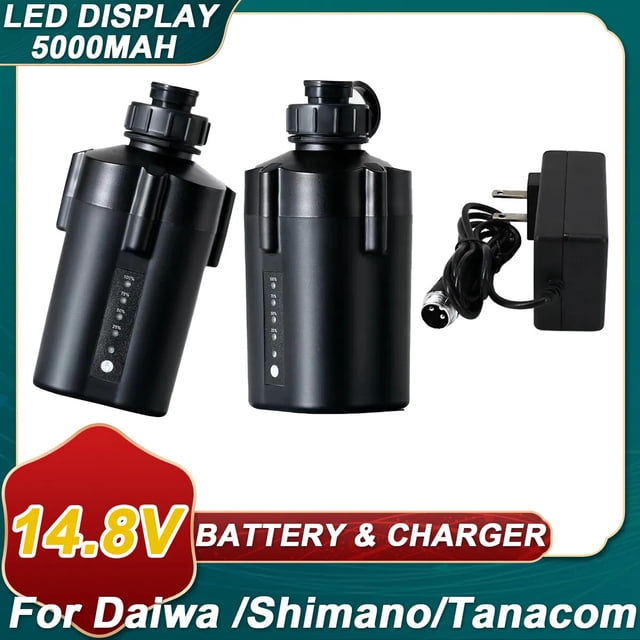 Batería de 5000MAH 2 Pzas + set de Cargador para Daiwa Shimano PLAYS3000 Tanacom1000,MD3000 BM2900 Seaborg Carrete Eléctrico de Pesca Batería