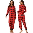 thumbnail image 2 of INSPIRAR CHIC Mono de Navidad Ropa de descanso de manga larga Conjuntos de pijama familiares de cuadros L Mujer Rojo, 2 of 6