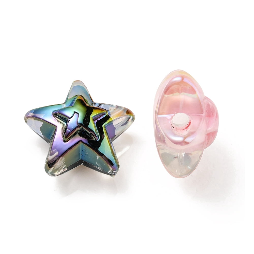 500pcs UV Plating Rainbow Iridescent Transparent Acrylic Beads Two Tone Star Mixed color 15.5~16x16.5x9.5mm Hole: 2.6mm