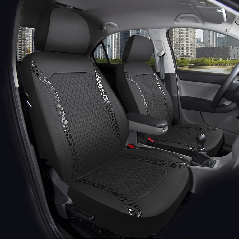 Auto Drive Black Leopard Faux Leather Seat Covers, 2-Pack photo 2