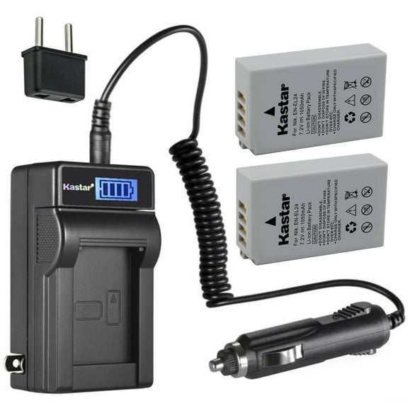 Kastar 2-Pack EN-EL24 Battery and LCD AC Charger Compatible with Nikon EN-EL24 ENEL24 EN-EL24a ENEL24a Battery, Nikon MH-31 Charger, Nikon 1 J5 1J5, Nikon DL18-50 DL1850, Nikon DL24-85 DL2485 Cameras