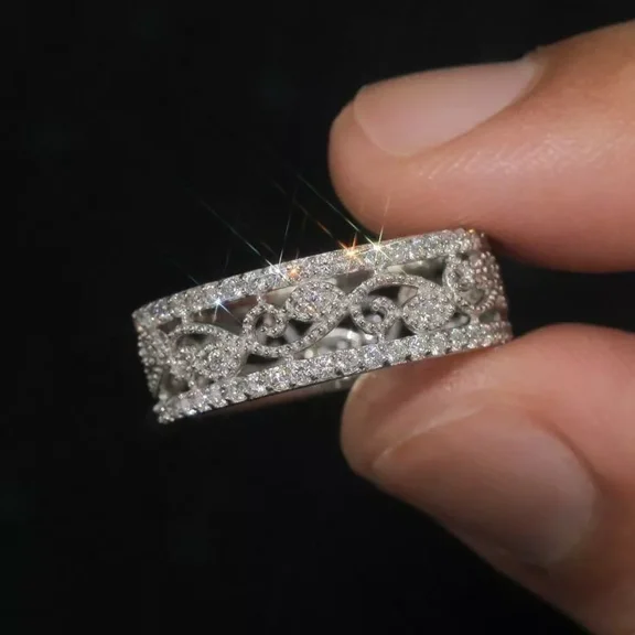 2.00Ct Round Cut Simulated Diamond Band Vintage Women's Eternity Wedding Ring 14K White Gold Plated 925 Silver