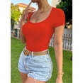 thumbnail image 2 of MOYIKO Scoop Neck Tops for Women Slim Fitted T Shirts Tight Short Sleeve Basic Tees, 2 of 6