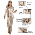 thumbnail image 4 of DAKIMOE Sleepwear Womens Silky Satin Pajamas Set Long Sleeve Nightwear Loungewear, Champagne, XXL, 4 of 8