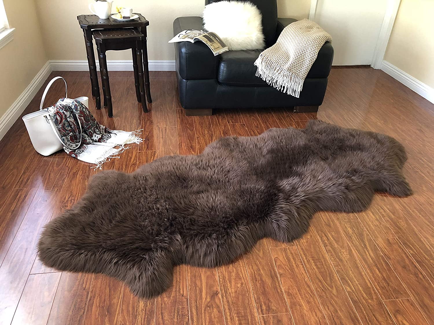 LAMBZY Faux Sheepskin Soft Hypoallergenic Free Shape Silky Shag Rug, Luxury Shaggy Silky Plush