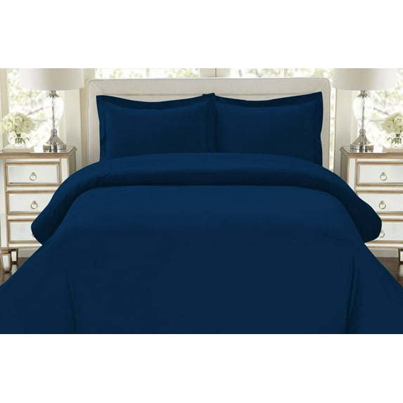 The Great American Store 1800 Series Microfiber Solid 3PC Duvet Set (Full/Queen, Navy Blue) Soft Duvet Cover Matching 2 Pillow Shams Hotel Quality Hypoallergenic Wrinkle and Fade Resistant