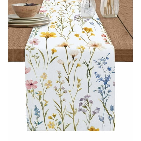 

Table Runner Dresser Scarf 13 x 72 Inch Rustic Vintage Wildflower Colorful Floral Blossom Plant Table Runners Non-Slip Heat Kitchen Dining Table Decor for Indoor Outdoor Home Party Decoration