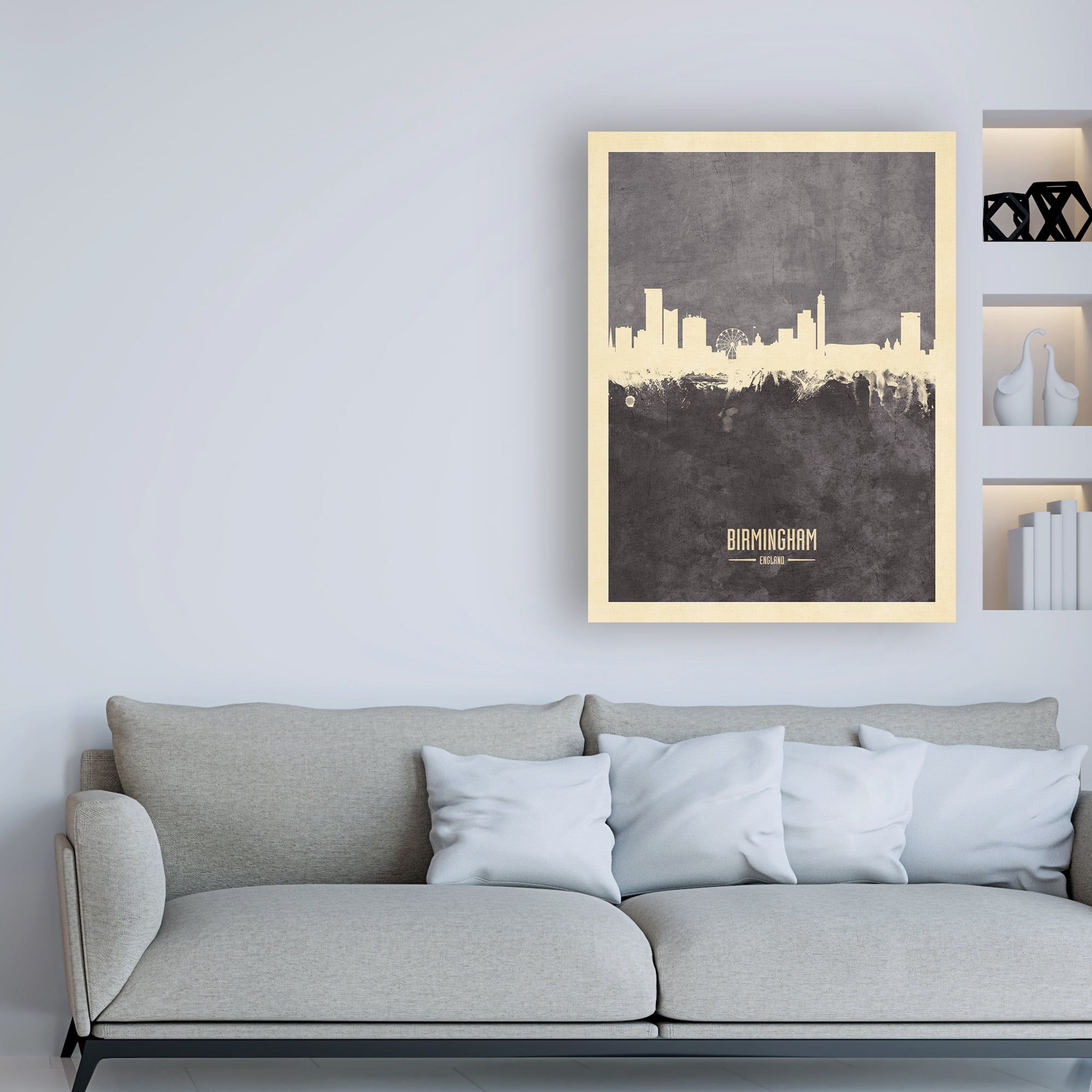 Trademark Fine Art 'Birmingham England Skyline Gray' Canvas Art by Michael Tompsett