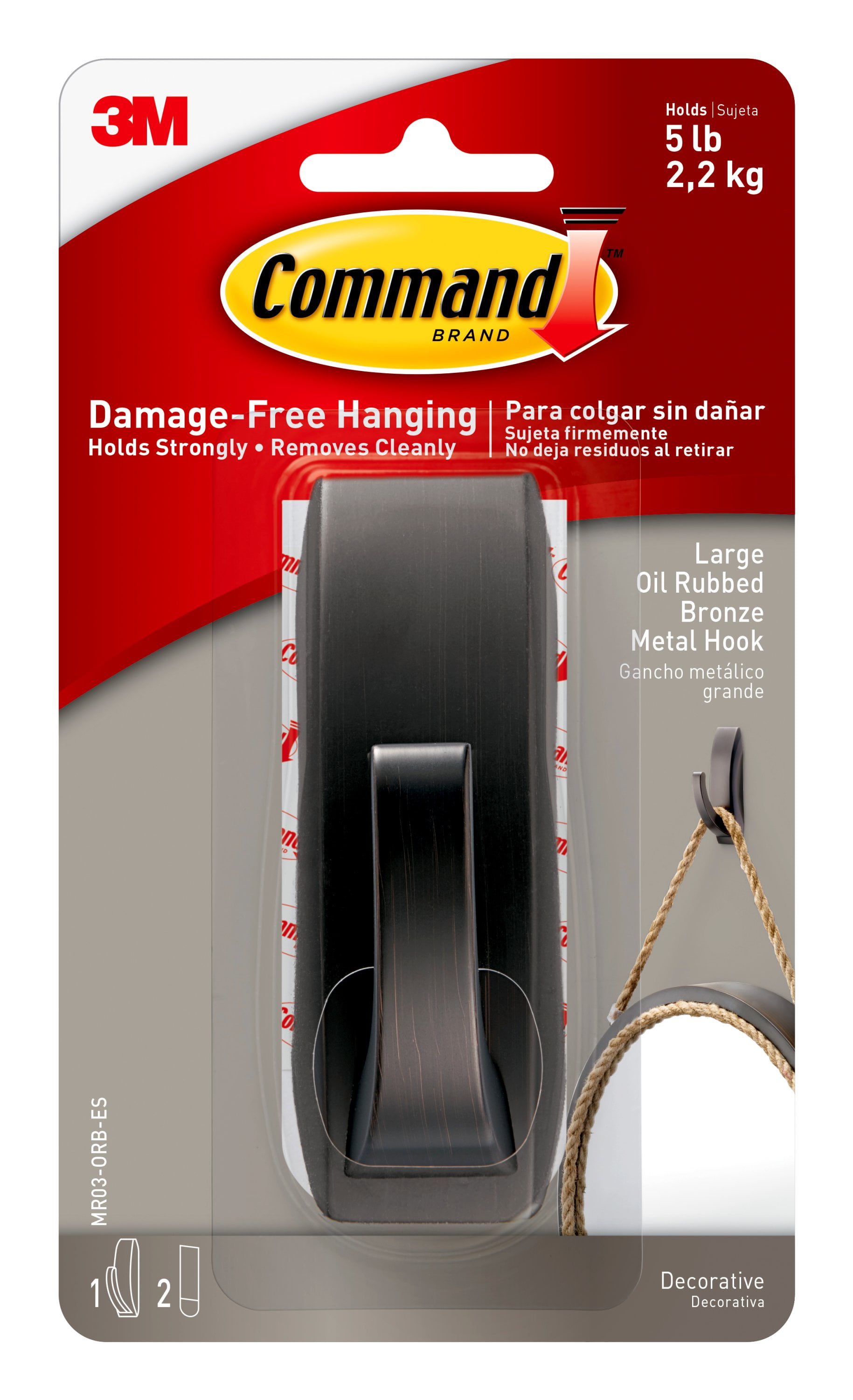 Command Large Metal Hook, Oil Rubbed Bronze, 1 Hook, 2 Strips Walmart