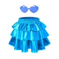 thumbnail image 1 of Falda metálica con volantes brillantes para niñas, azul celeste, talla 6-7, 1 of 7