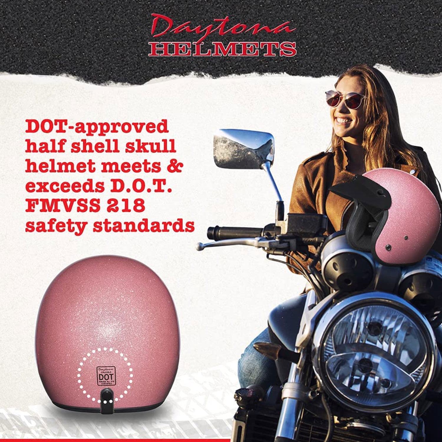 Daytona Helmets Motorcycle 3/4 Shell Helmet, Medium, Pink