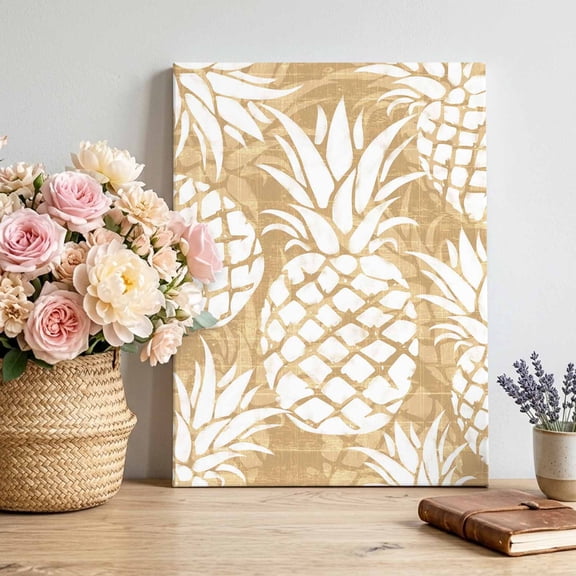 Light Beige Pineapple Canvas Wall Art for Living Room, Summer Country Vintage Tropical Botanical Fruits Poster Print Painting for Bedroom Office Home Decoration Wall Pictures Prepare To Hang 24"x32"