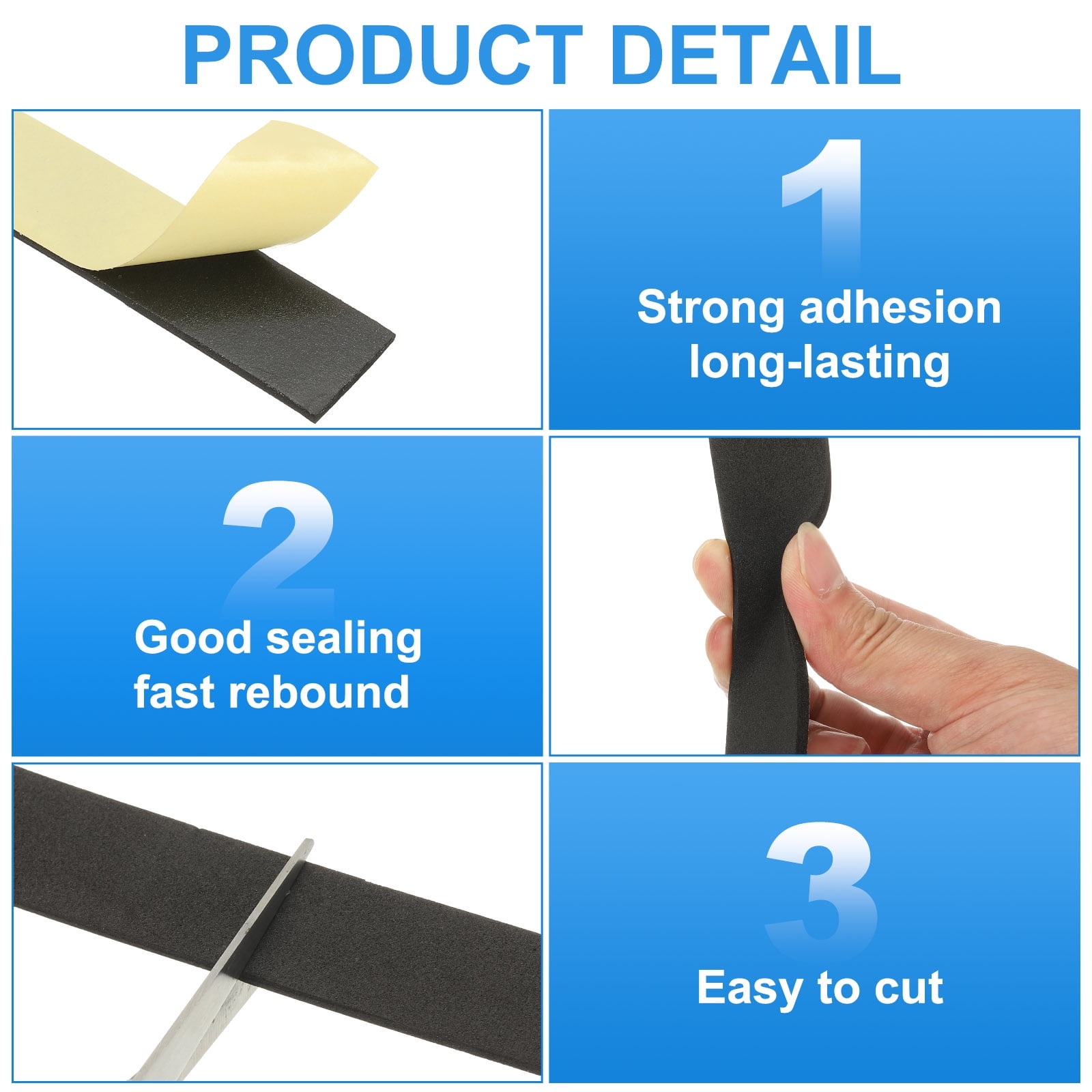 2 Inch x 16.4 Ft Weather Stripping Door Seal Strip, 2 Roll 3mm Thick EVA Self Adhesive Foam Seal Tape for Door Window Insulation, Black