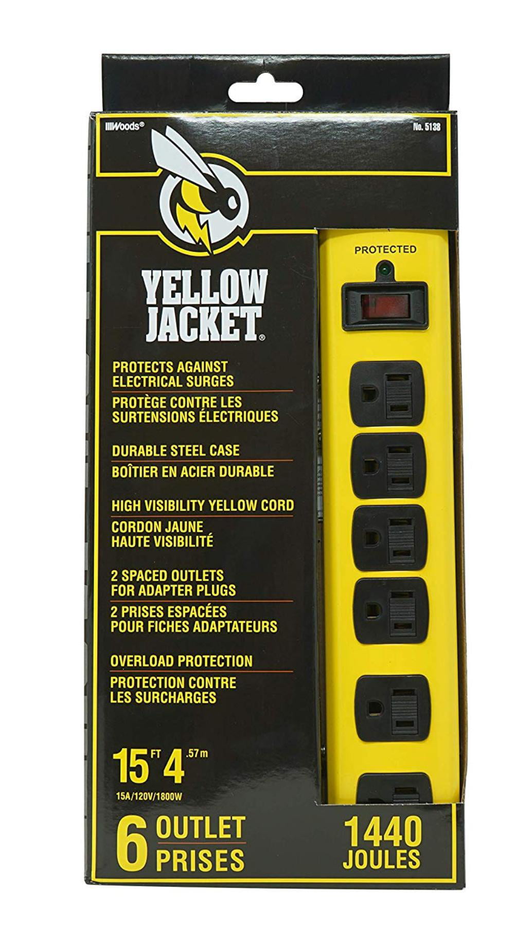 Yellow Jacket 5138N Metal Surge Protector Strip 15foot Cord 6outlet for sale online 