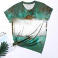 thumbnail image 2 of Jewelreauty Women Casual Tie-Dye Short Sleeve Shirts Round Neck Leopard Print Tops Summer Trendy Tunic Tee (M, Green), 2 of 4