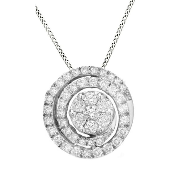 AFFY White Natural Diamond Swirl Flower Pendant Necklace in 14K Solid White Gold (3/4 Ct)