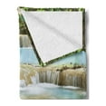 thumbnail image 2 of Waterfall Soft Flannel Fleece Blanket, Water Falls into the Lake Through the Rock Stairs in the Forest Artwork Print, Cozy Plush for Indoor and Outdoor Use, 60" x 80", Blue and Green, by Ambesonne, 2 of 5