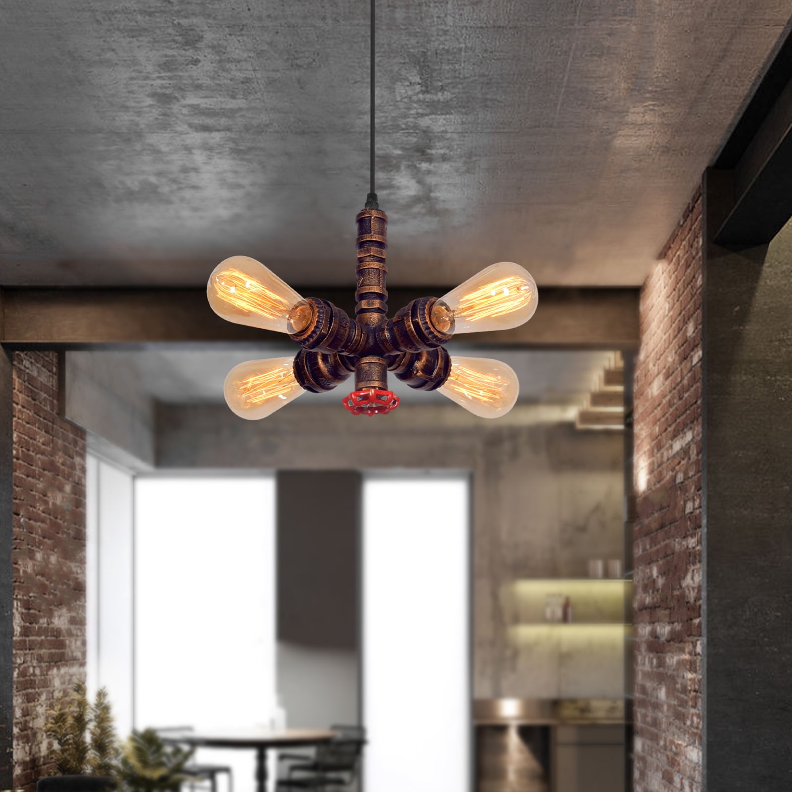 Industrial Vintage Pendant Light, 4 Light Retro Water Pipes Ceiling Ceiling Hanging Lighting Fixture Rustic Chandelier for Restaurant Bar