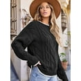thumbnail image 5 of Women'S Fall Winter Fashion Round Neck Long Sleeve Colorblock Sweater Tops Chunky Knit Pullover Sweaters Black XL, 5 of 8