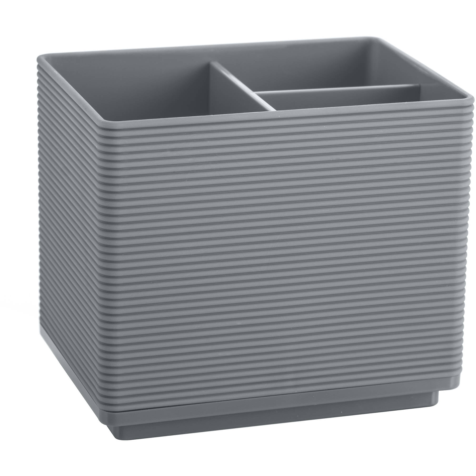 Mainstays Soft Touch Ribbed Plastic Organizer in Grey with 3 Compartments