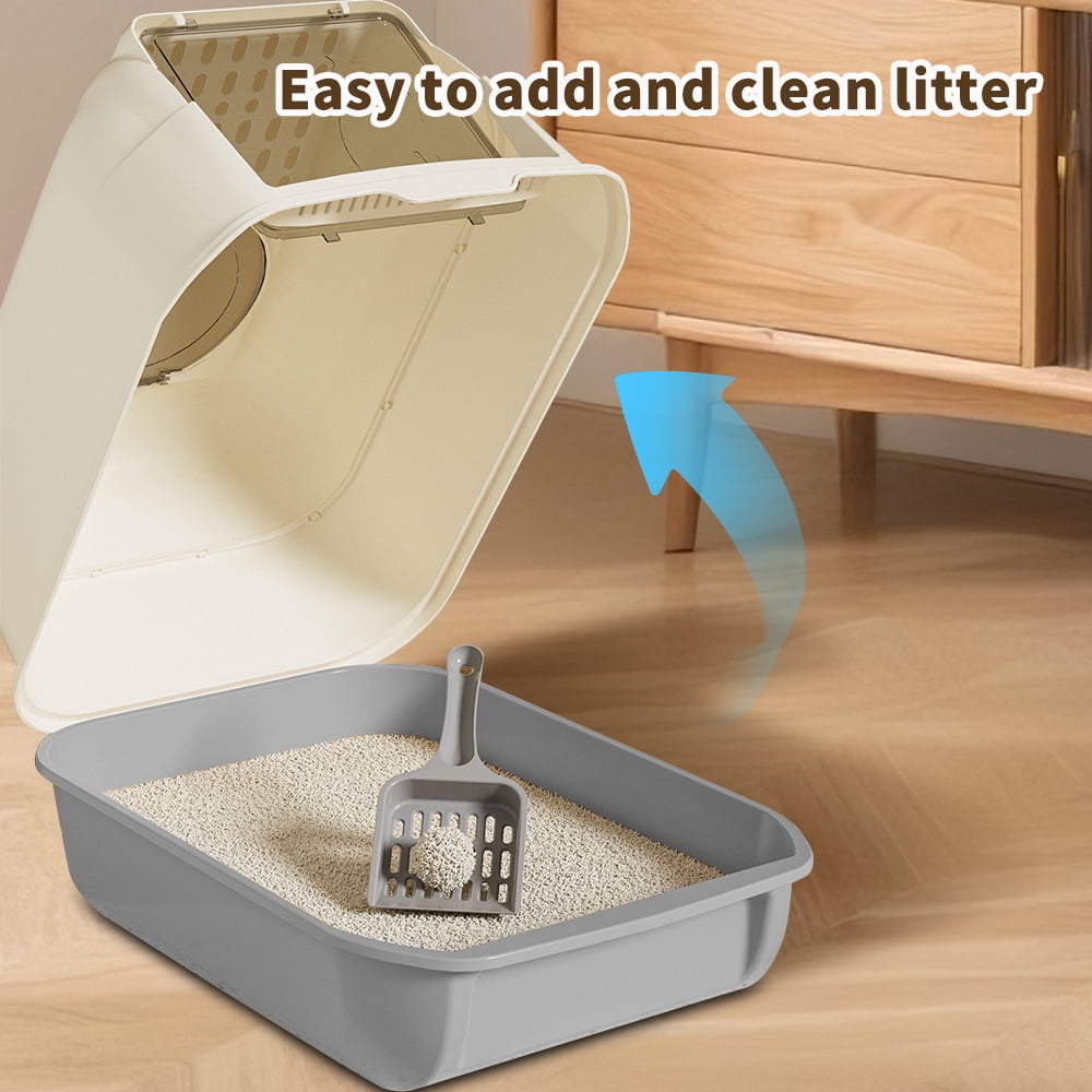 Fully Enclosed Cat Litter Box - Spacious Interior, Easy-Clean Removable Design (w/ Litter Scoop)