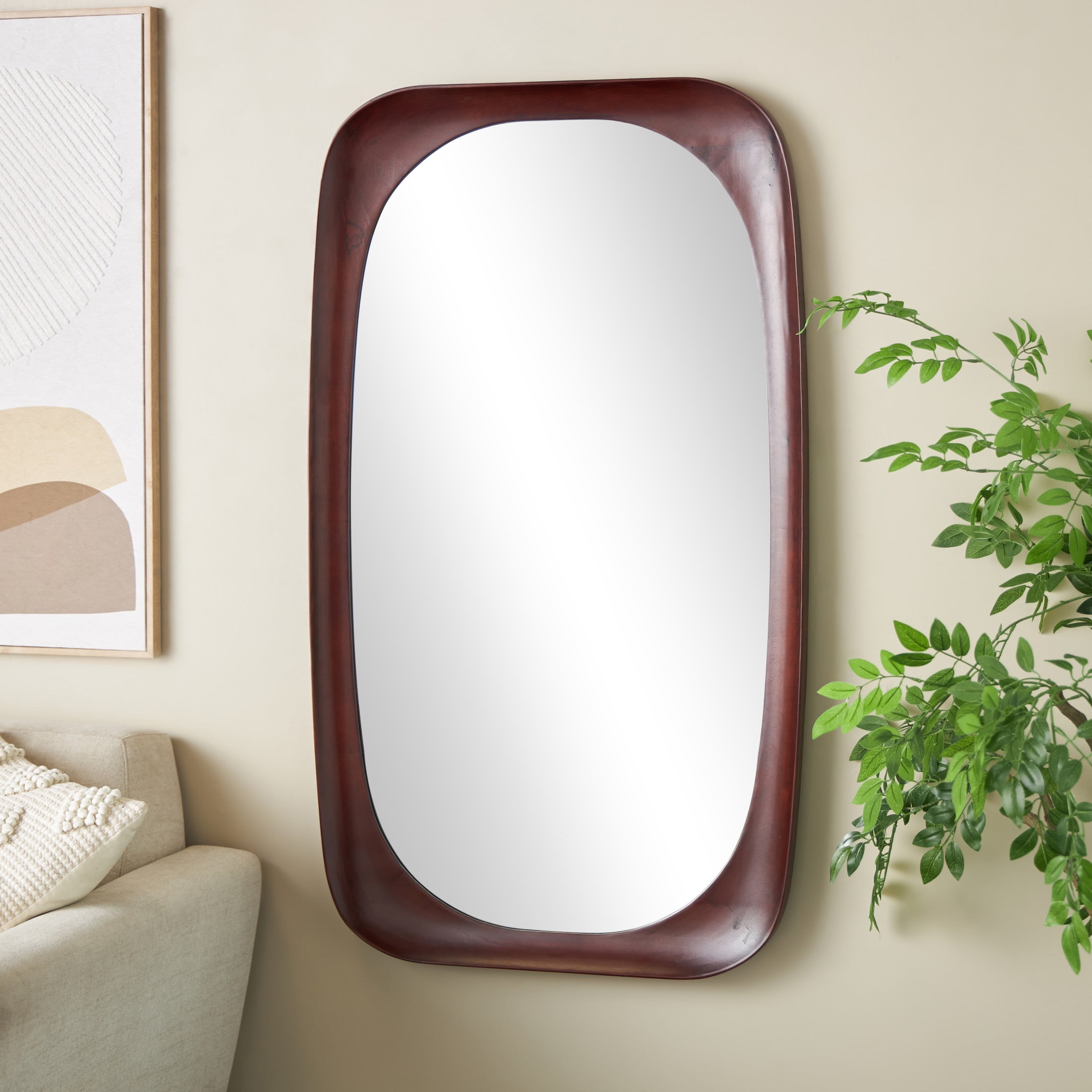 DecMode 27" x 47" Dark Brown Oval Wall Mirror