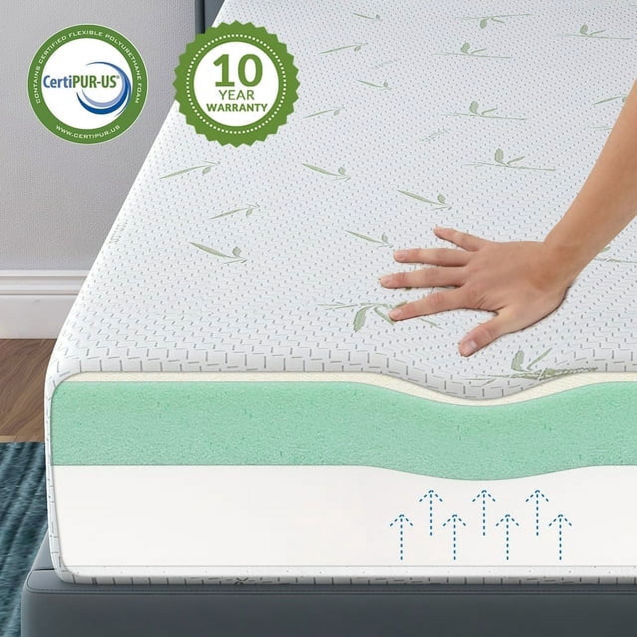 Queen Mattress 10 Inch Bamboo Mattress in a box, Gel Memory Foam Mattress Support and Pressure Relief, Medium Firmness, Made in USA,White