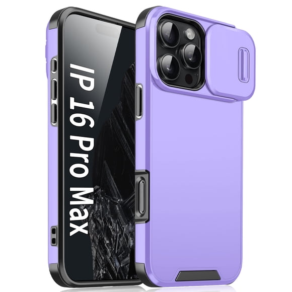 Ancove Compatible with iPhone 16 Case with [Sliding Camera Cover] [14FT Drop Protection] Snug Touch Slim Protective Hard Back and Shockproof Bumper Case for Women Men,Purple
