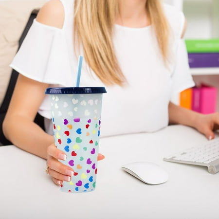 

Reusable Water Bottle Creative Water Cup Heart Shape Cup PP Plastic Straw Cup Heart Shape Plastic Transparent Straw Cup 710ml Cold Change Temperature Sensitive Plastic Cup