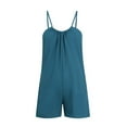 thumbnail image 5 of QATAINLAV Women's Summer Romper 2025 Trendy Backless Sling Sleeveless Jumpsuit Casual Pleated Neck Short Overalls with Pockets Vacation Outfits Blue S Lightning Sale, 5 of 8