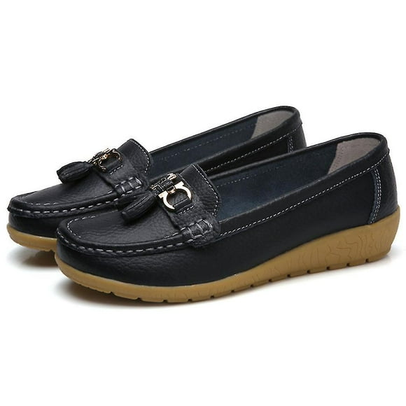 Mocassins Plats Confortables en Cuir Véritable pour Femmes, Chaussures Décontractées Faites à la Main