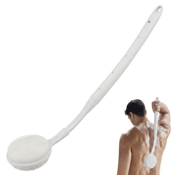 ROSEXIXI Back Scrubber For Shower White Silicone Bath Brush Long Handle Extendable 15.7-23.6in Telescopic Body Scrubber Double Sided Back Brush For Men Women Elderly Skin Exfoliating