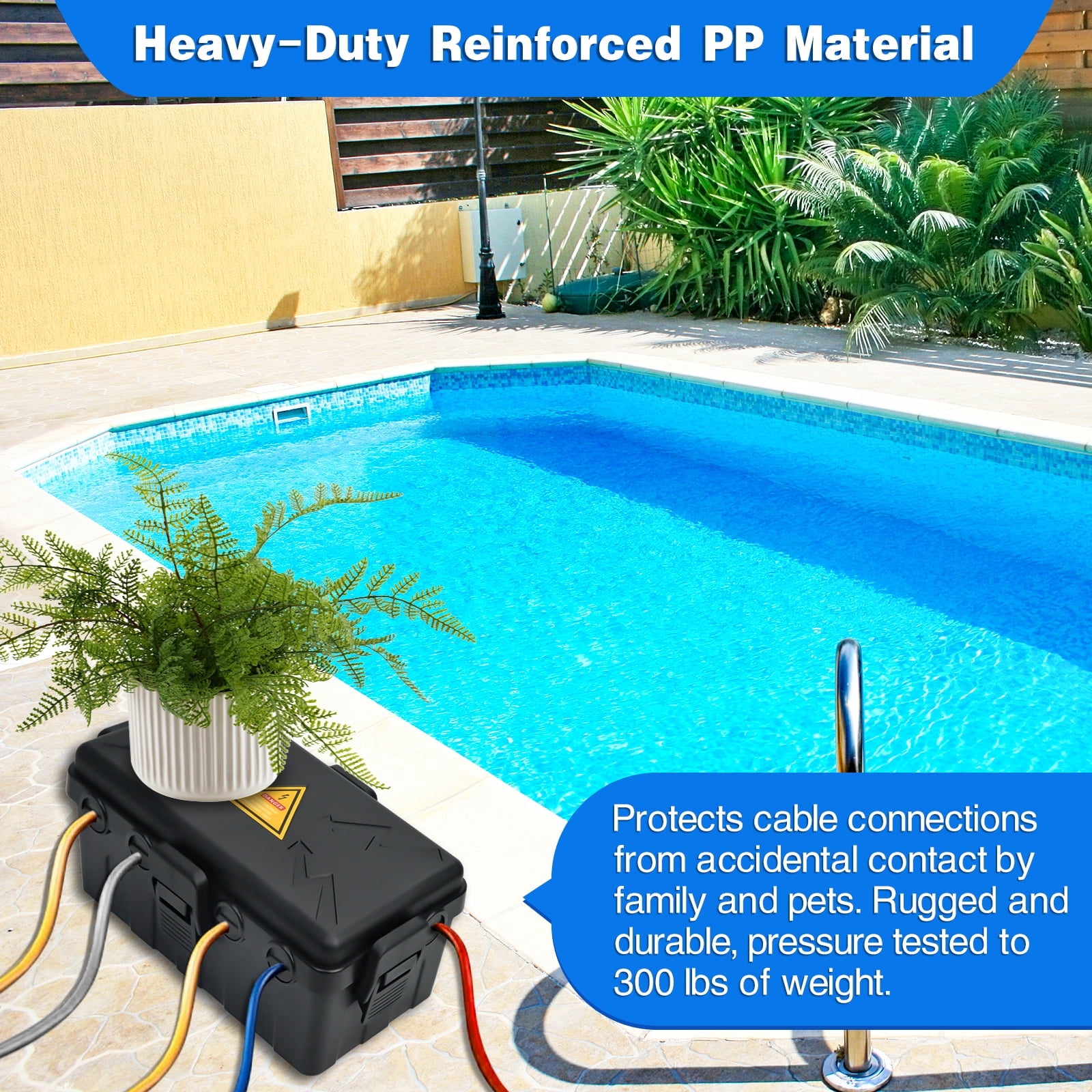 Kcpolre Medium Outdoor Electrical Box (10.6x5.5x4.5 inch), IP54 Weatherproof Electrical Box with 6 Cable Ports, Wall-Mountable for Power Strips, Holiday Lights, Pool Pumps, Black
