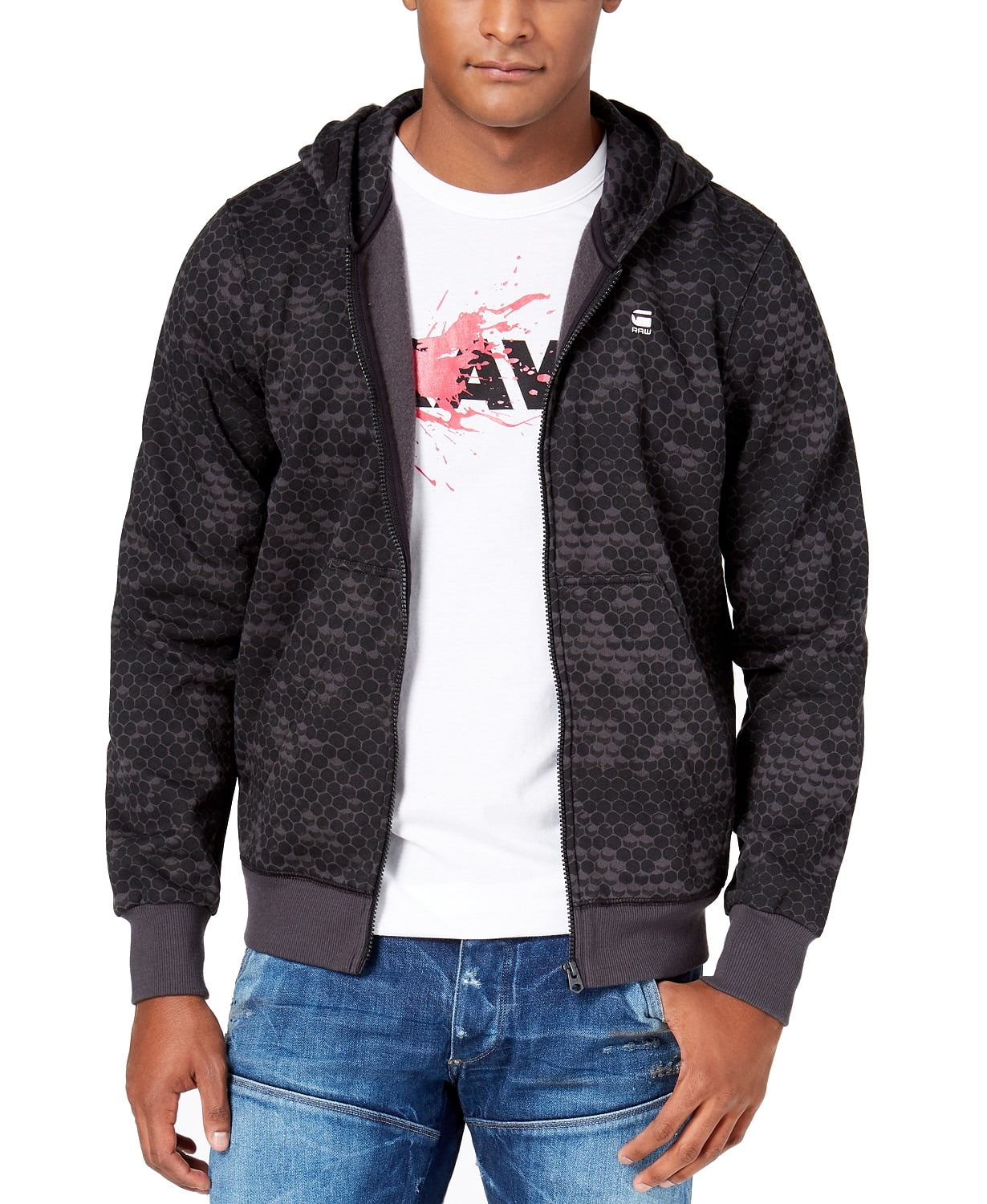 G-Star Raw Sweaters - Mens Sweater Large Hooded Honeycomb-Print Full Zip L - Walmart.com 