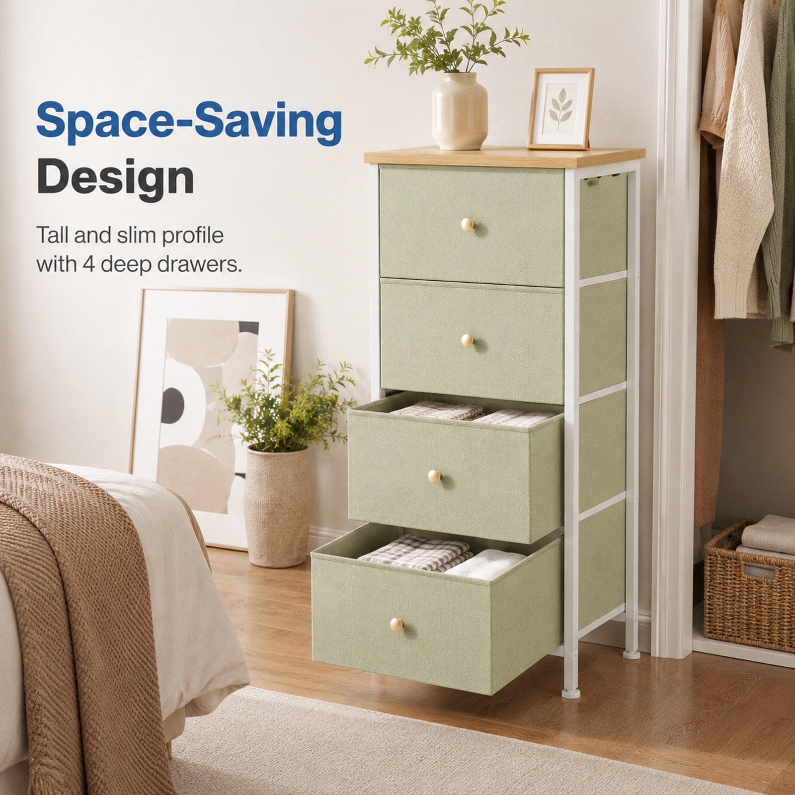 Alvantor Dresser Nightstand for Bedroom, 4-Drawer Fabric Dresser Storage Tower, Space-saving tower, Bedroom or closet use, Chest of drawers for small spaces