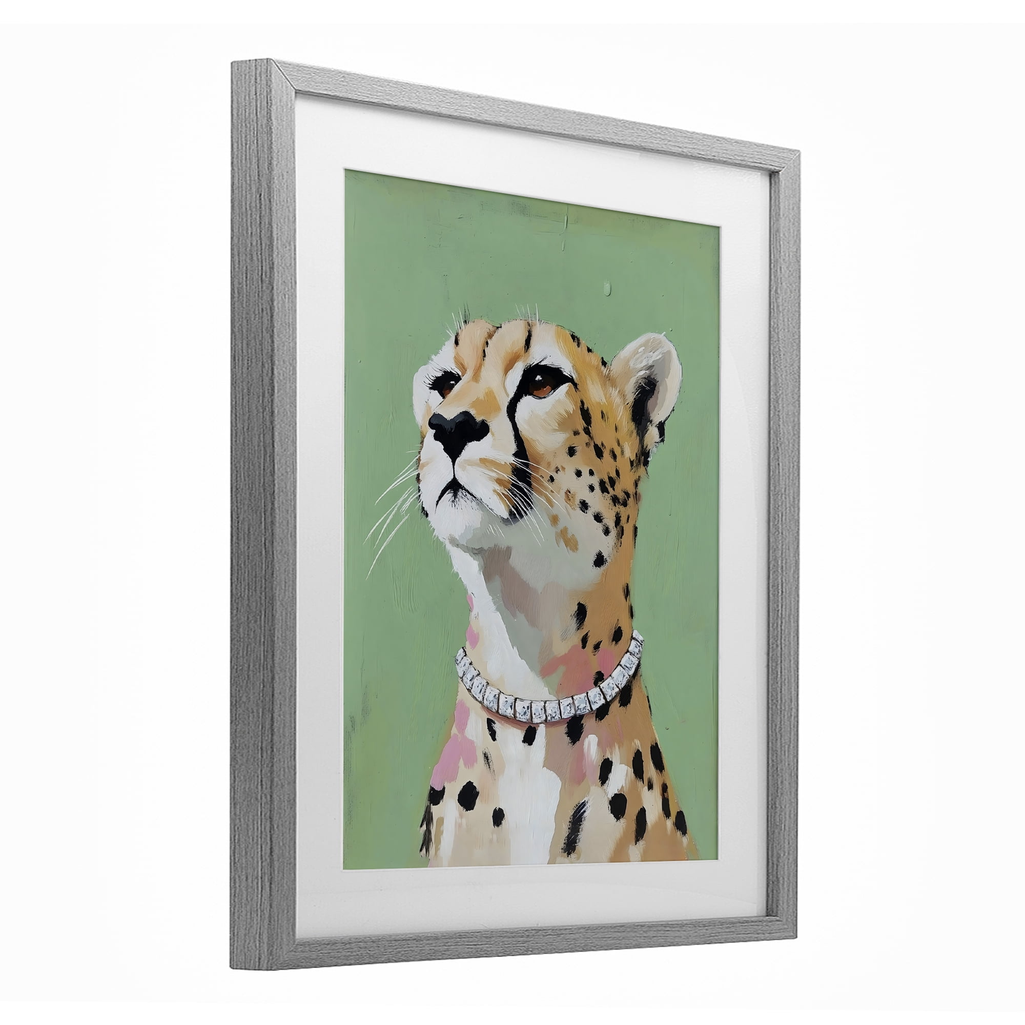 Stupell Industries Glam Cheetah with Jewels Gray Framed Print Under Glass, design by The Prints Vibe