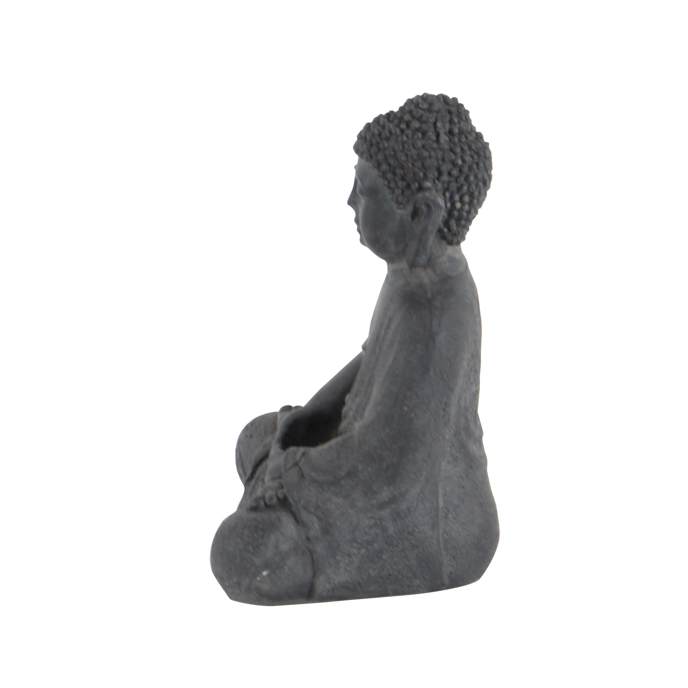 8" x 12" Dark Gray Ceramic Meditating Buddha Sculpture with Engraved Carvings and Relief Detailing, by CosmoLiving by Cosmopolitan